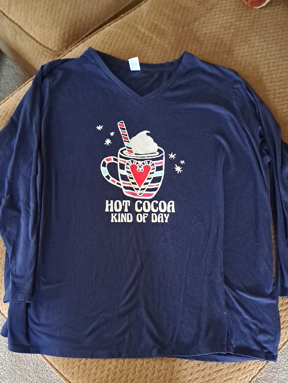 Sleep Chic Navy 'Hot Cocoa Kind Of Day' Long Sleeve V-Neck Sleepwear Top Size:3X